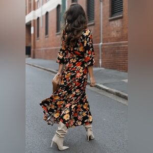 Petal & Pup Black and Orange Floral Maxi Dress